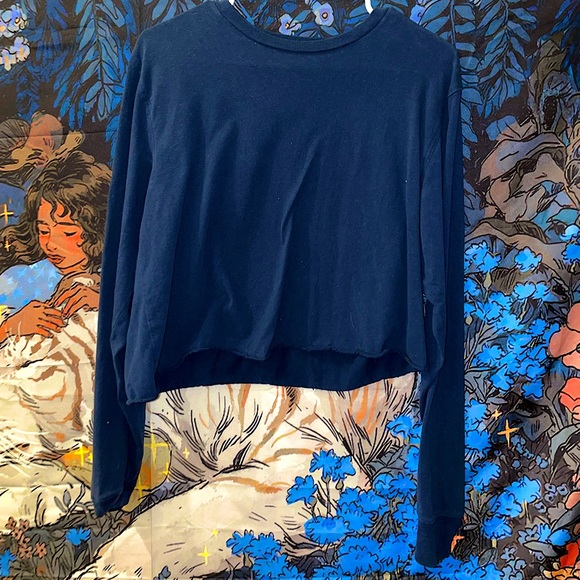 Cropped Long Sleeve Shirt, Blue - Picture 2 of 3